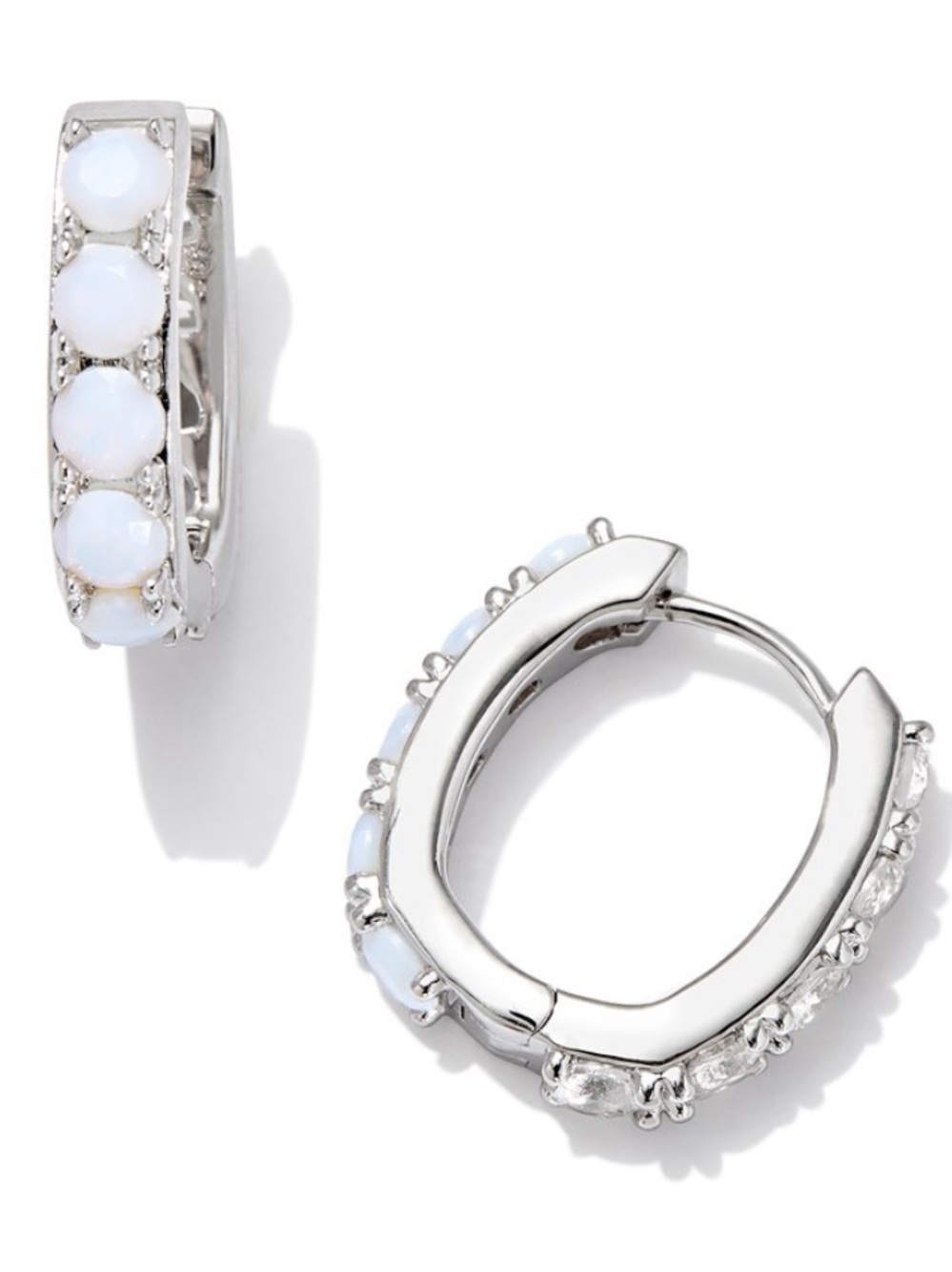 Kendra Scott Silver Huggie Earrings with Opalite